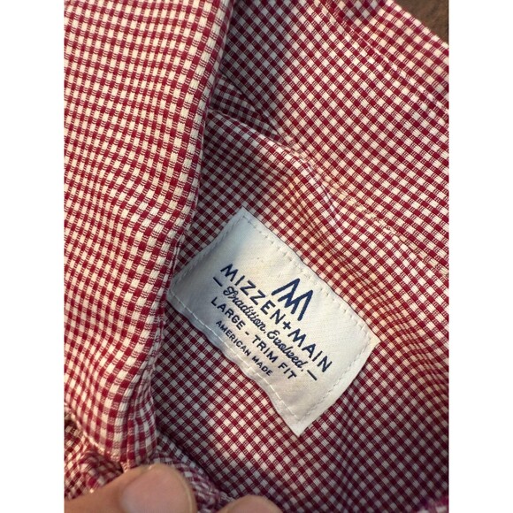 Mizzen Main Leeward Shirt Mens Large Trim Fit Red Gingham Performance USA - Picture 2 of 9